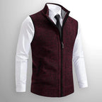 Leon | Men's Knit Waistcoat with Zip and Stand Collar, Structured Men's Waistcoat | Bella Blue | Brown