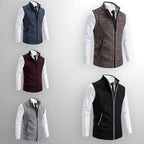 Leon | Men's Knit Waistcoat with Zip and Stand Collar, Structured Men's Waistcoat | Bella Blue | Brown