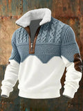 Leon | Men's Two-Tone Cable Knit Jumper, Half-Zip Wool-Blend Jumper | Bella Blue | Light Blue/White