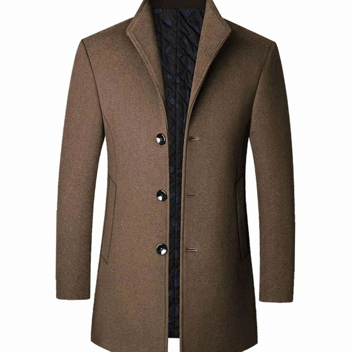 Leopold | Men's Wool Coat with Tailored Cut, Elegant Transitional Coat | Bella Blue | Brown