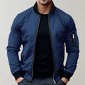 Liam | Men's Slim-Fit Bomber Jacket, Ribbed Collar Jacket | Bella Blue | Blue