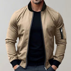 Liam | Men's Slim-Fit Bomber Jacket, Ribbed Collar Jacket | Bella Blue | Khaki