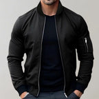 Liam | Men's Slim-Fit Bomber Jacket, Ribbed Collar Jacket | Bella Blue | Black