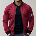 Liam | Men's Slim-Fit Bomber Jacket, Ribbed Collar Jacket | Bella Blue | Burgundy