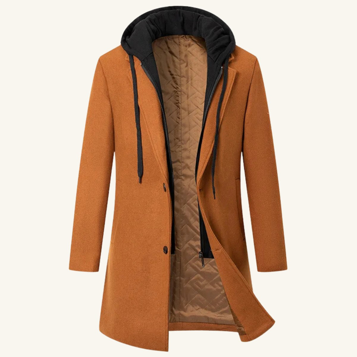 Lincoln | Men's Hooded Wool Overcoat, Quilted Lining Autumn Coat | Bella Blue