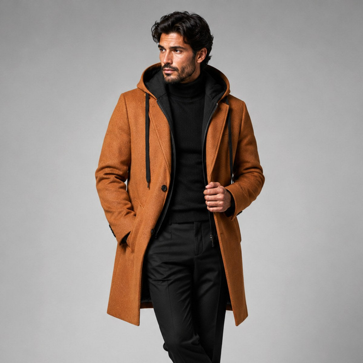 Lincoln | Men's Hooded Wool Overcoat, Quilted Lining Autumn Coat | Bella Blue
