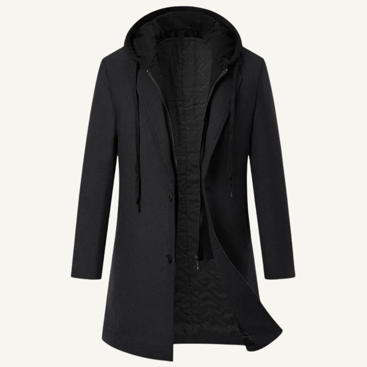 Lincoln | Men's Hooded Wool Overcoat, Quilted Lining Autumn Coat | Bella Blue