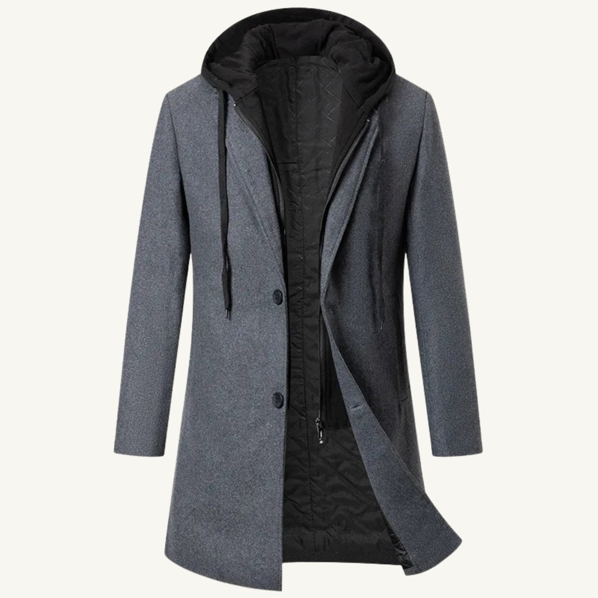 Lincoln | Men's Hooded Wool Overcoat, Quilted Lining Autumn Coat | Bella Blue
