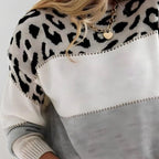 Linda | Women's Soft Knit Jumper with Colour-Block and Leopard Print, Patterned Knit Jumper | Bella Blue