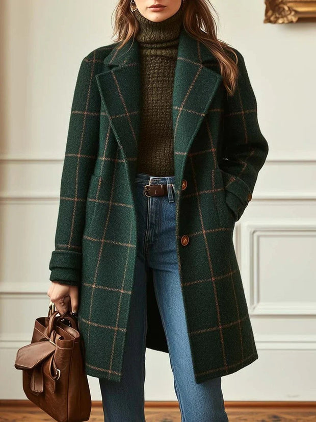 Lison | Women's Checked Wool Coat, Tailored Autumn Coat | Bella Blue