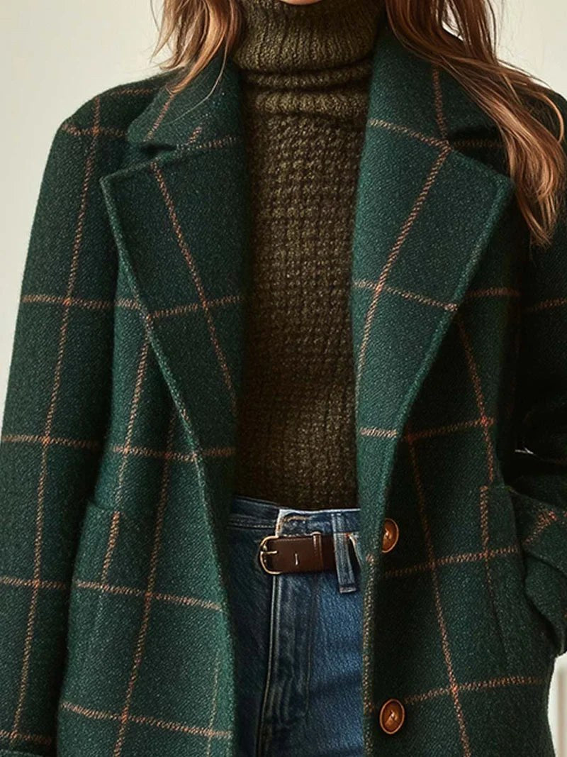 Lison | Women's Checked Wool Coat, Tailored Autumn Coat | Bella Blue