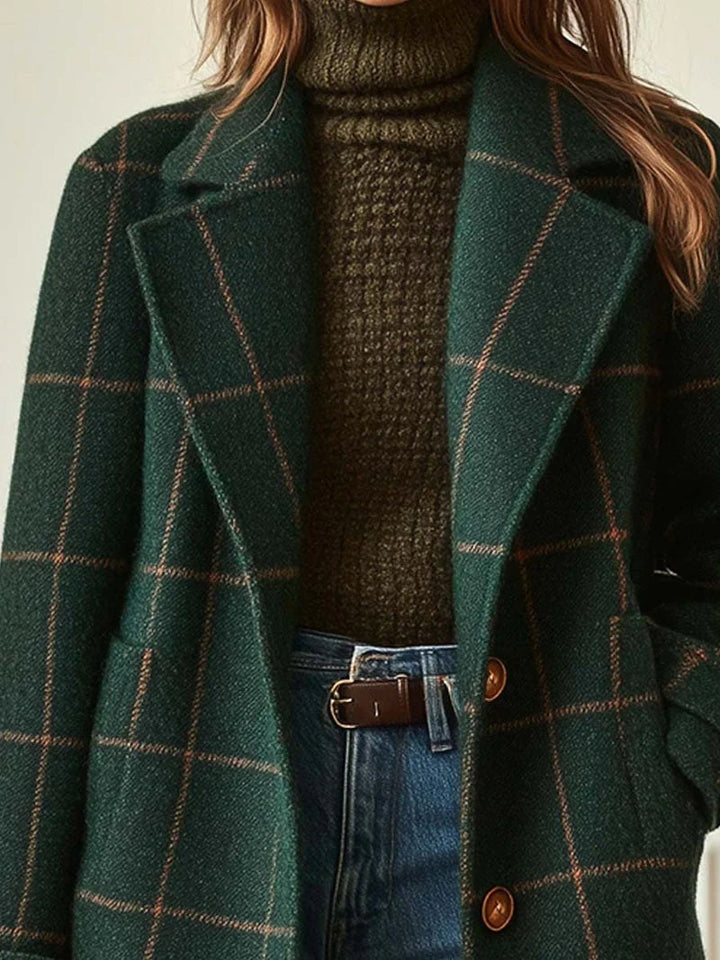 Lison | Women's Checked Wool Coat, Tailored Autumn Coat | Bella Blue