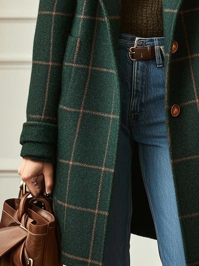 Lison | Women's Checked Wool Coat, Tailored Autumn Coat | Bella Blue