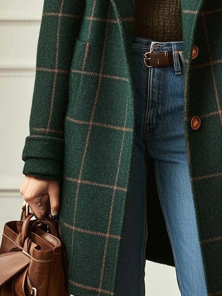 Lison | Women's Checked Wool Coat, Tailored Autumn Coat | Bella Blue