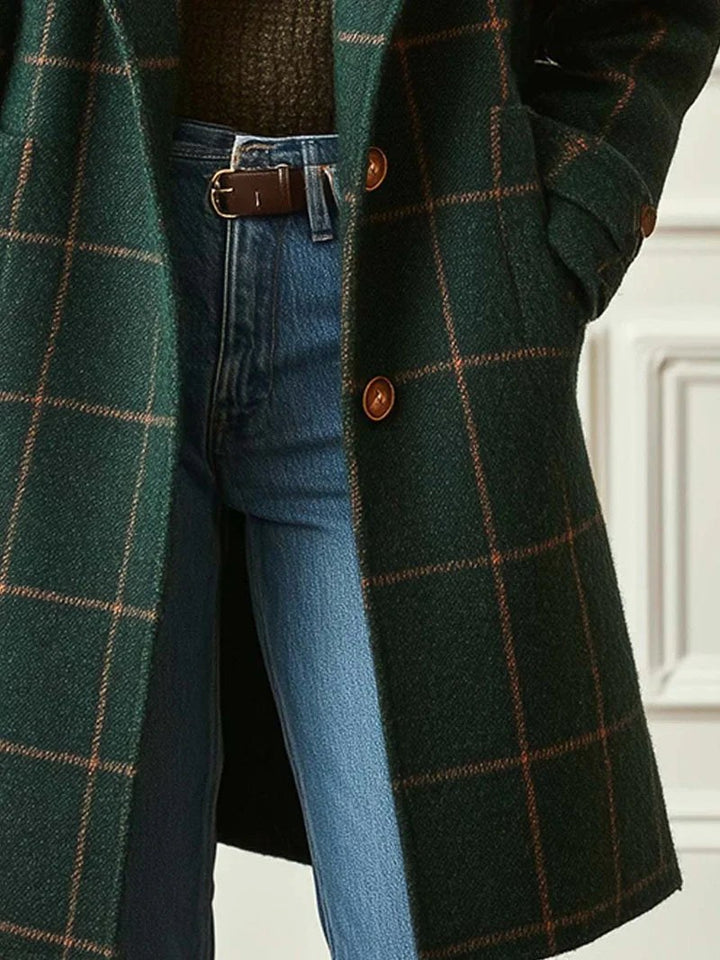 Lison | Women's Checked Wool Coat, Tailored Autumn Coat | Bella Blue