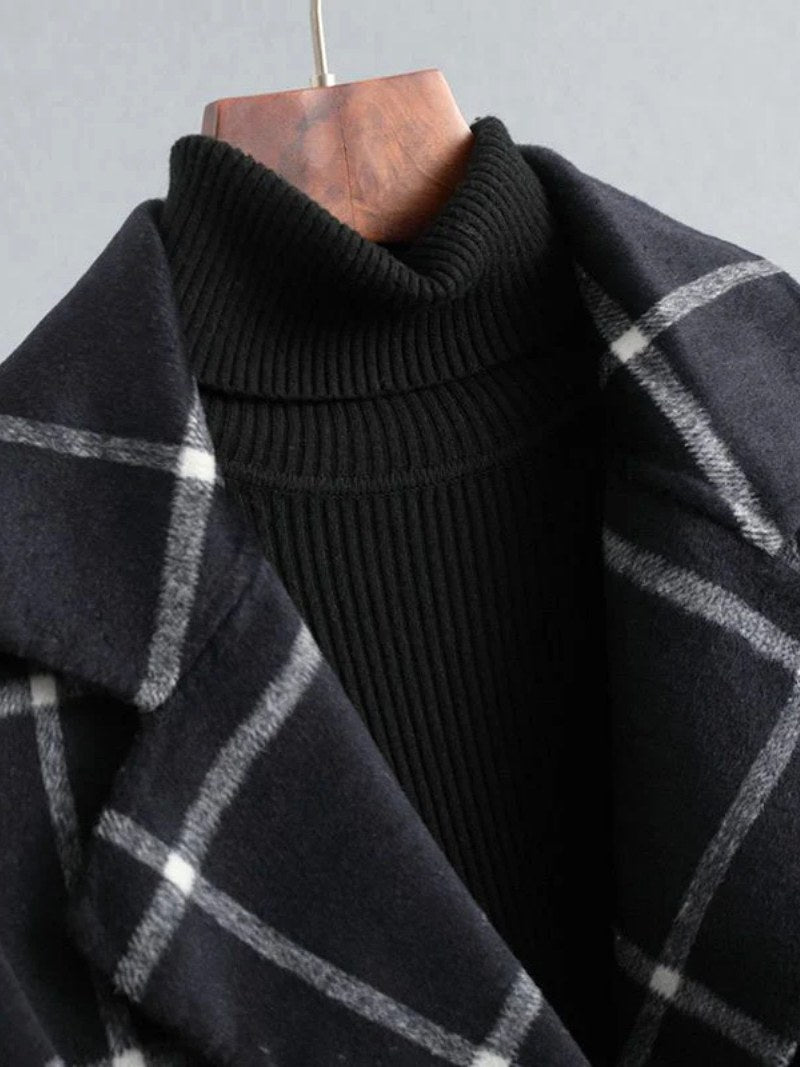 Lison | Women's Checked Wool Coat, Tailored Autumn Coat | Bella Blue