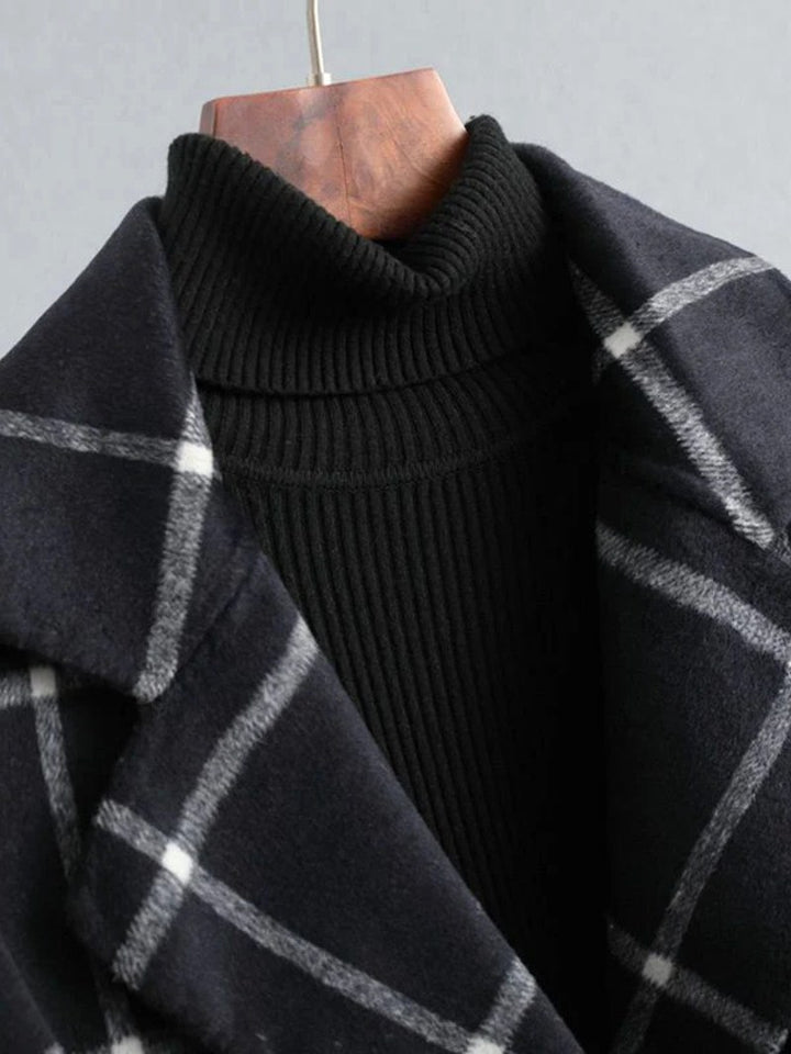 Lison | Women's Checked Wool Coat, Tailored Autumn Coat | Bella Blue