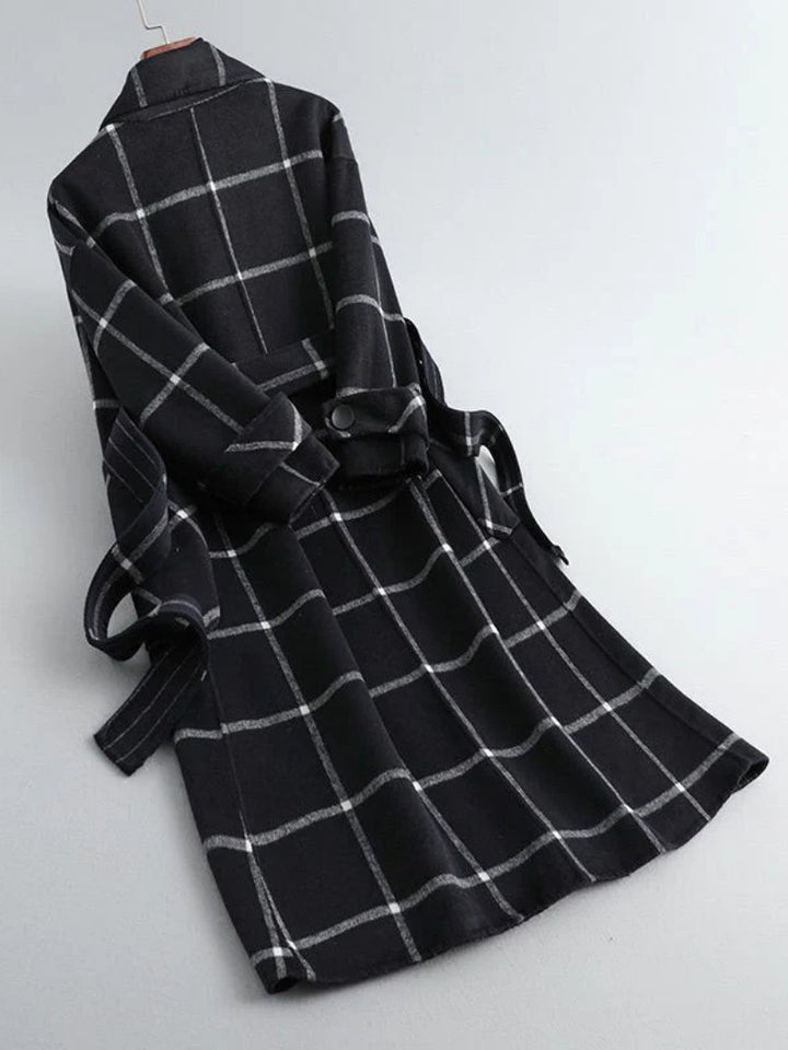 Lison | Women's Checked Wool Coat, Tailored Autumn Coat | Bella Blue