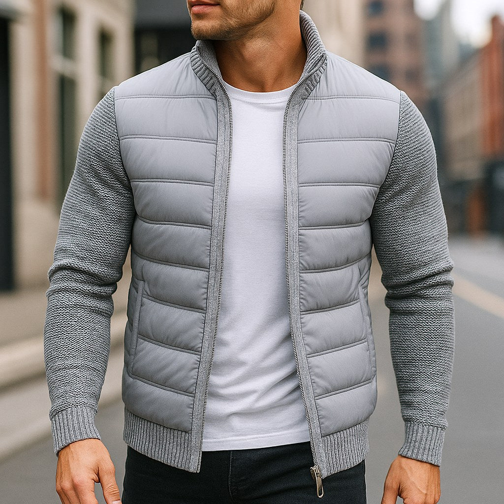 Logan | Men's Quilted Padded Jacket, Structured Everyday Jacket | Bella Blue | Light Grey