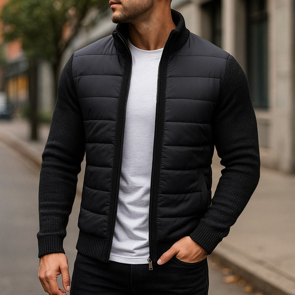 Logan | Men's Quilted Padded Jacket, Structured Everyday Jacket | Bella Blue | Black