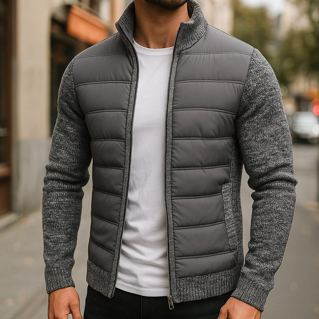 Logan | Men's Quilted Padded Jacket, Structured Everyday Jacket | Bella Blue | Dark Grey