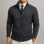 Logan | Men's Zip-Front Cardigan, Long Sleeve Knit Jumper | Bella Blue | Beige