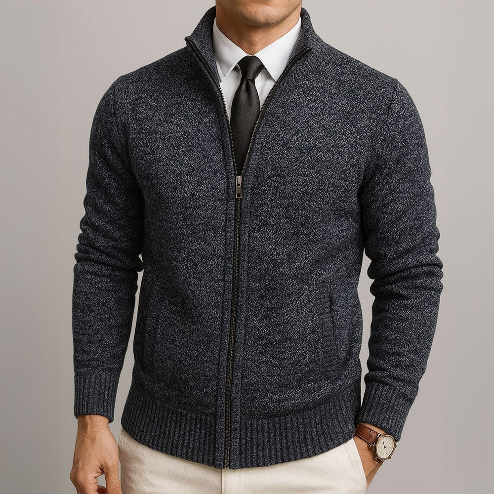 Logan | Men's Zip-Front Cardigan, Long Sleeve Knit Jumper | Bella Blue | Beige
