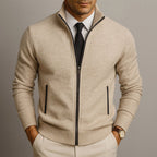 Logan | Men's Zip-Front Cardigan, Long Sleeve Knit Jumper | Bella Blue | Red
