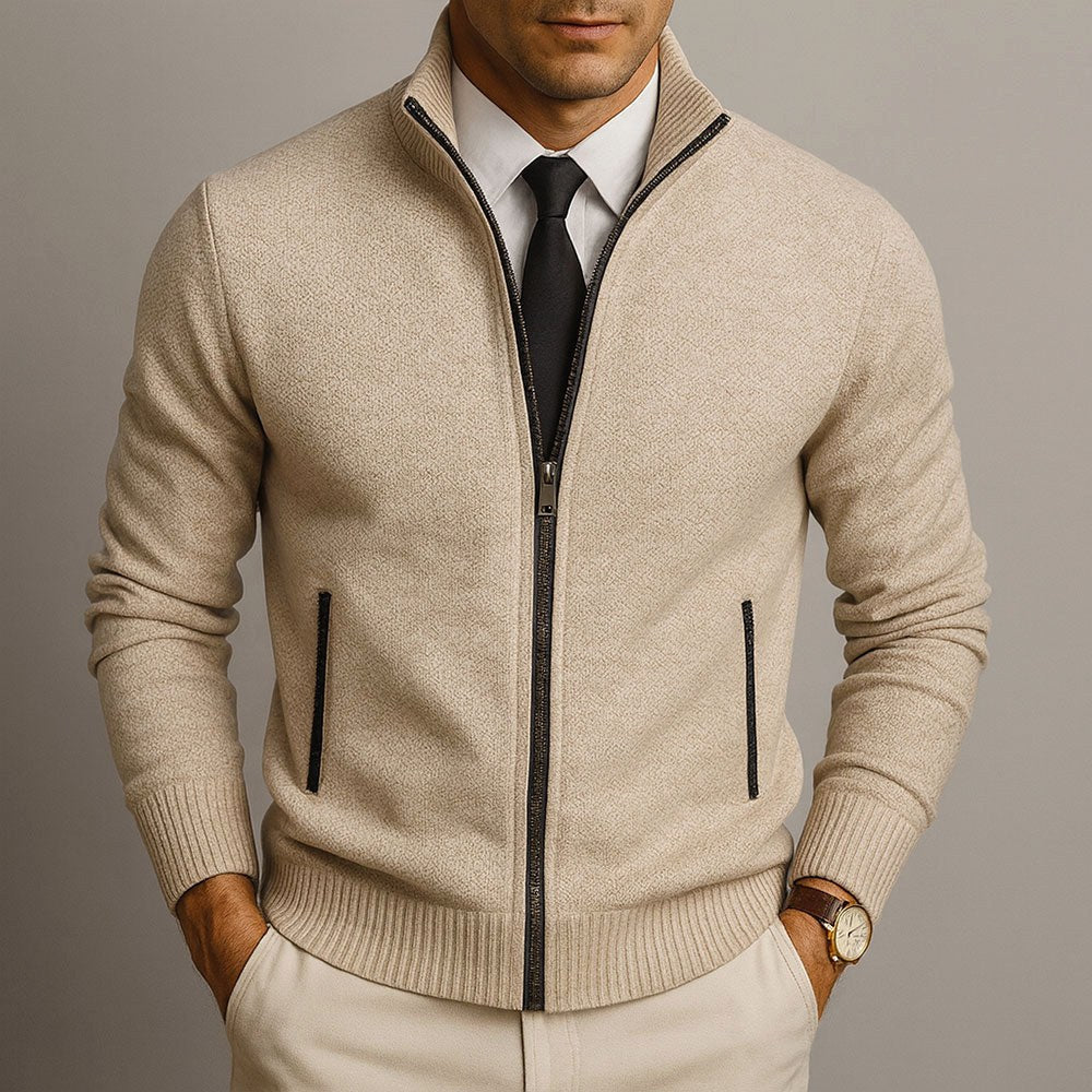 Logan | Men's Zip-Front Cardigan, Long Sleeve Knit Jumper | Bella Blue | Red