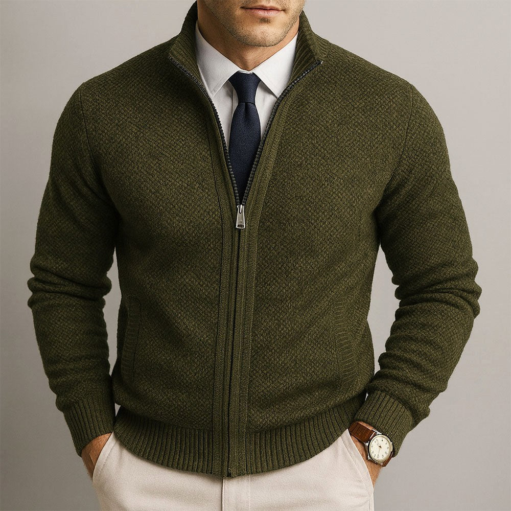 Logan | Men's Zip-Front Cardigan, Long Sleeve Knit Jumper | Bella Blue
