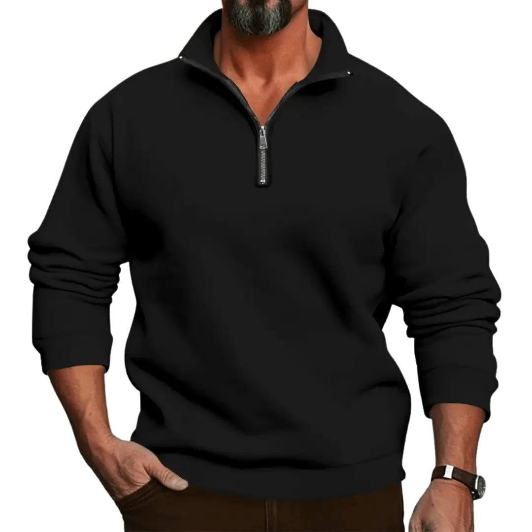 Lorenz | Men's Jumper with Zip, Lightweight Knit Jumper | Bella Blue | Black