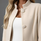 Lorraine | Women's Button Front A-Line Coat, Stand Collar Autumn Coat | Bella Blue | Black