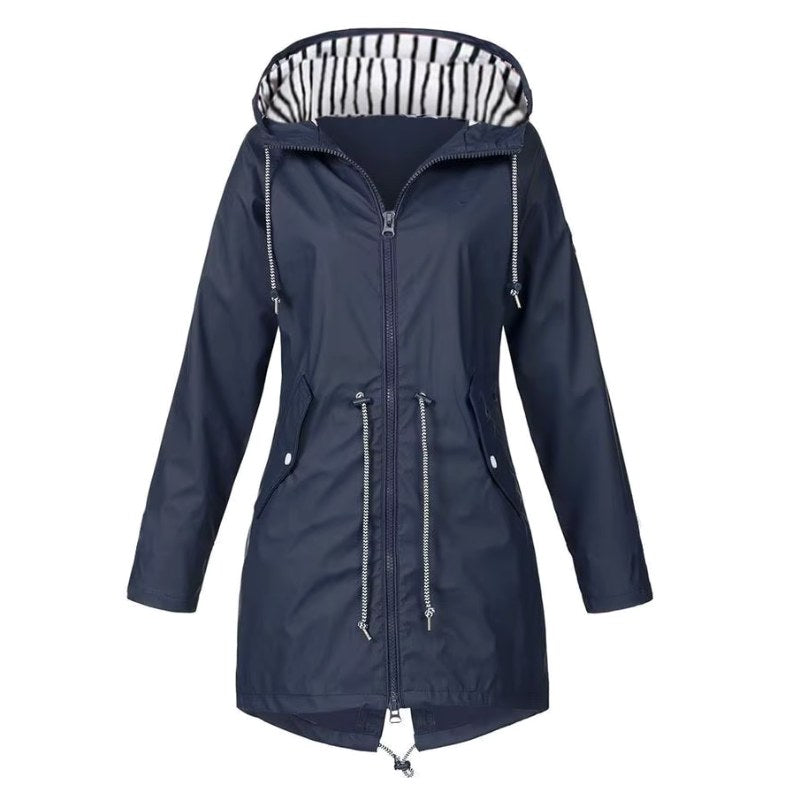 Lorraine | Women's Hooded Lightweight Raincoat, Water-Resistant Windproof Coat | Bella Blue | Navy Blue