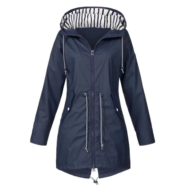 Lorraine | Women's Hooded Lightweight Raincoat, Water-Resistant Windproof Coat | Bella Blue | Navy Blue