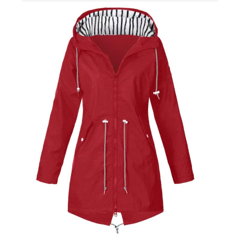 Lorraine | Women's Hooded Lightweight Raincoat, Water-Resistant Windproof Coat | Bella Blue
