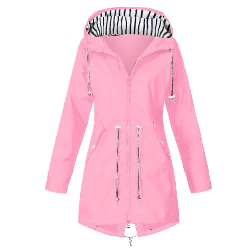 Lorraine | Women's Hooded Lightweight Raincoat, Water-Resistant Windproof Coat | Bella Blue