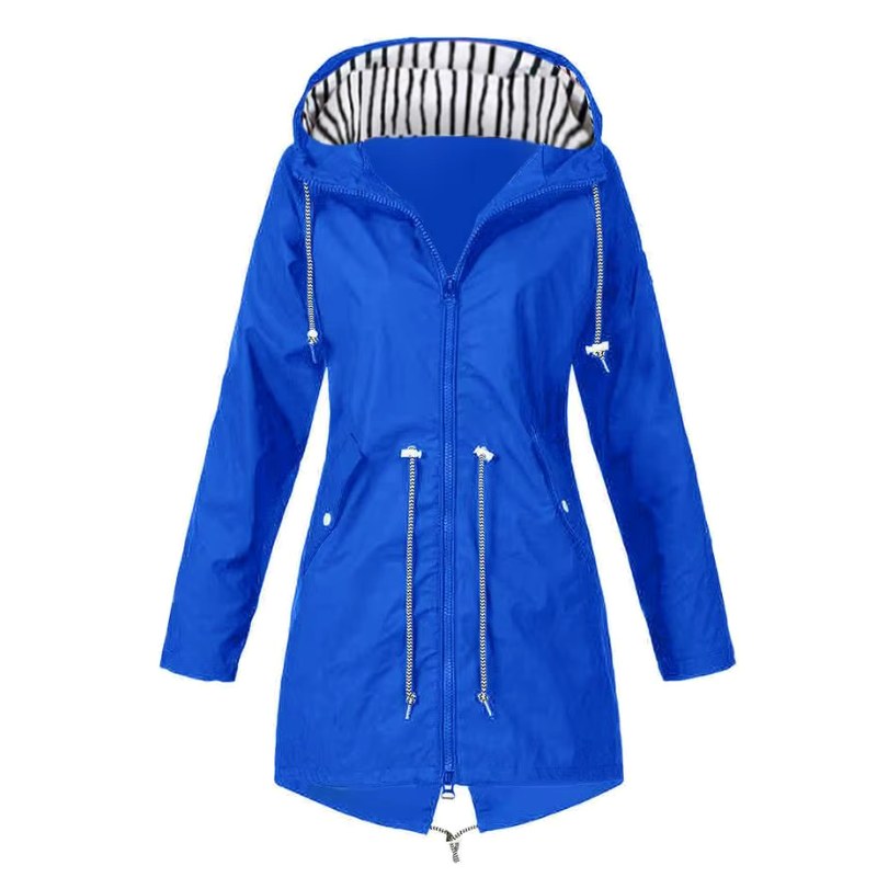 Lorraine | Women's Hooded Lightweight Raincoat, Water-Resistant Windproof Coat | Bella Blue