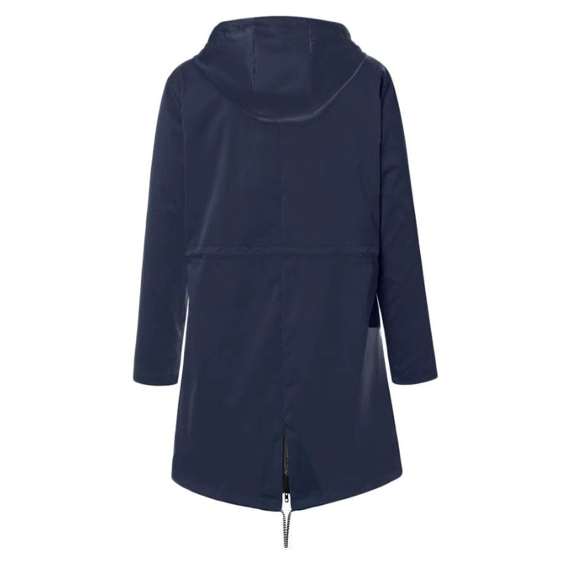Lorraine | Women's Hooded Lightweight Raincoat, Water-Resistant Windproof Coat | Bella Blue | Black