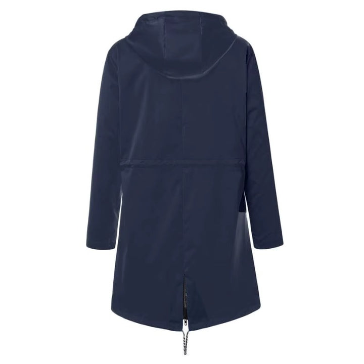 Lorraine | Women's Hooded Lightweight Raincoat, Water-Resistant Windproof Coat | Bella Blue | Black