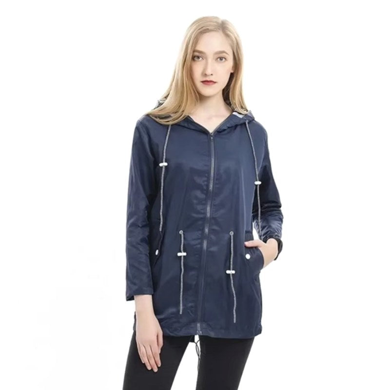 Lorraine | Women's Hooded Lightweight Raincoat, Water-Resistant Windproof Coat | Bella Blue | Yellow