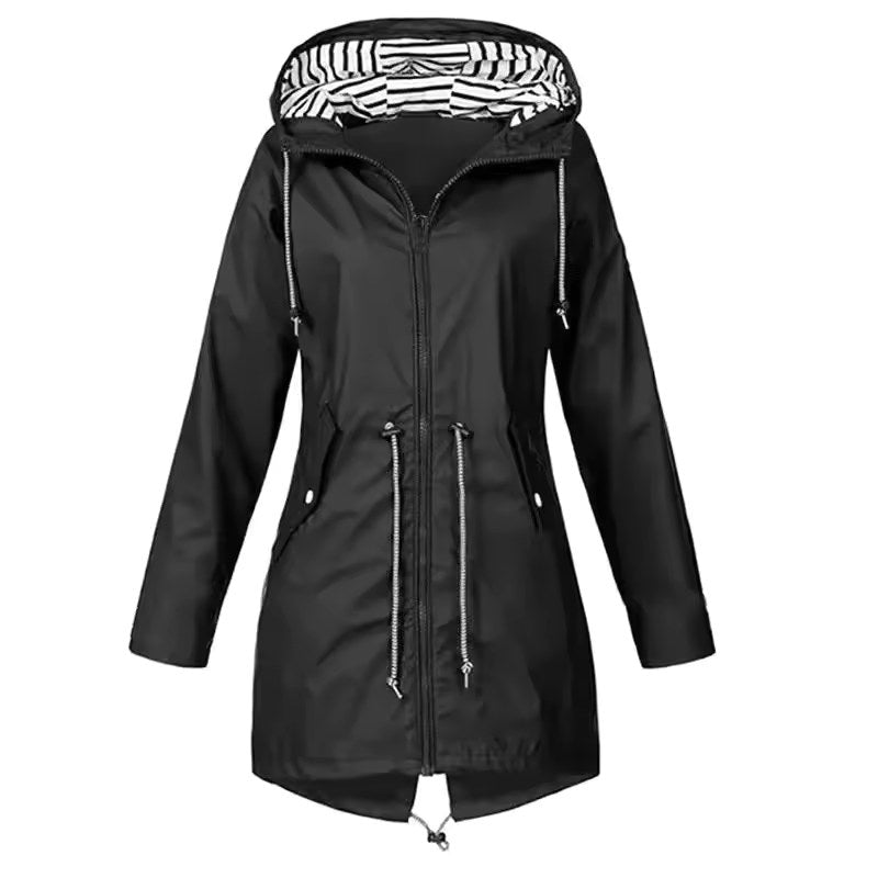 Lorraine | Women's Hooded Lightweight Raincoat, Water-Resistant Windproof Coat | Bella Blue