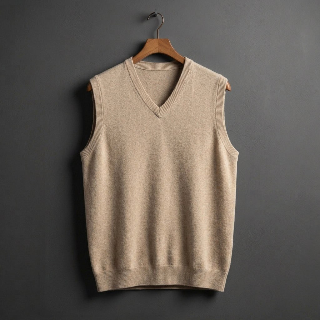 Louis | Men's Cashmere-Blend V-Neck Vest, Layering Jumper | Bella Blue