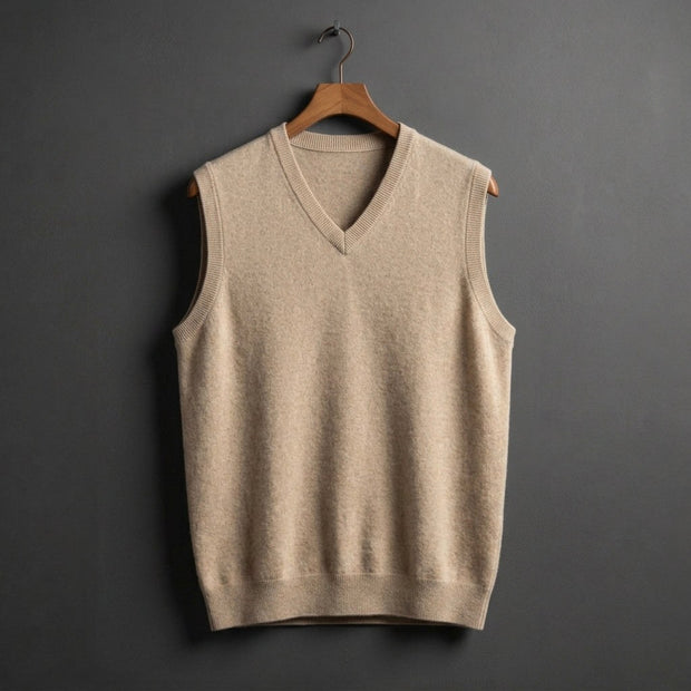 Louis | Men's Cashmere-Blend V-Neck Vest, Layering Jumper | Bella Blue