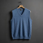 Louis | Men's Cashmere-Blend V-Neck Vest, Layering Jumper | Bella Blue