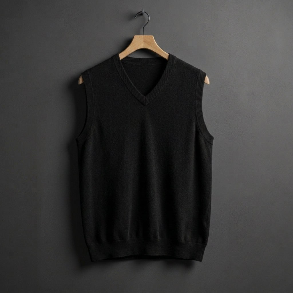 Louis | Men's Cashmere-Blend V-Neck Vest, Layering Jumper | Bella Blue