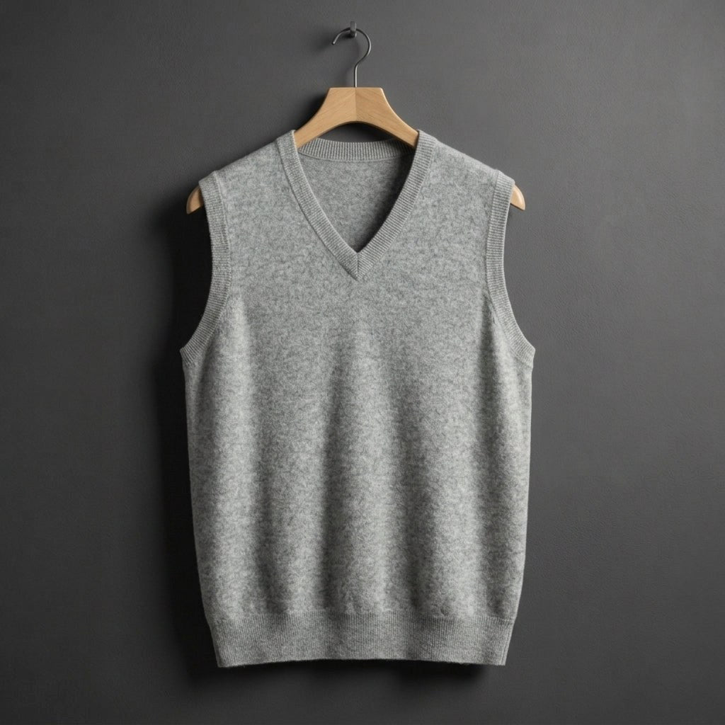Louis | Men's Cashmere-Blend V-Neck Vest, Layering Jumper | Bella Blue