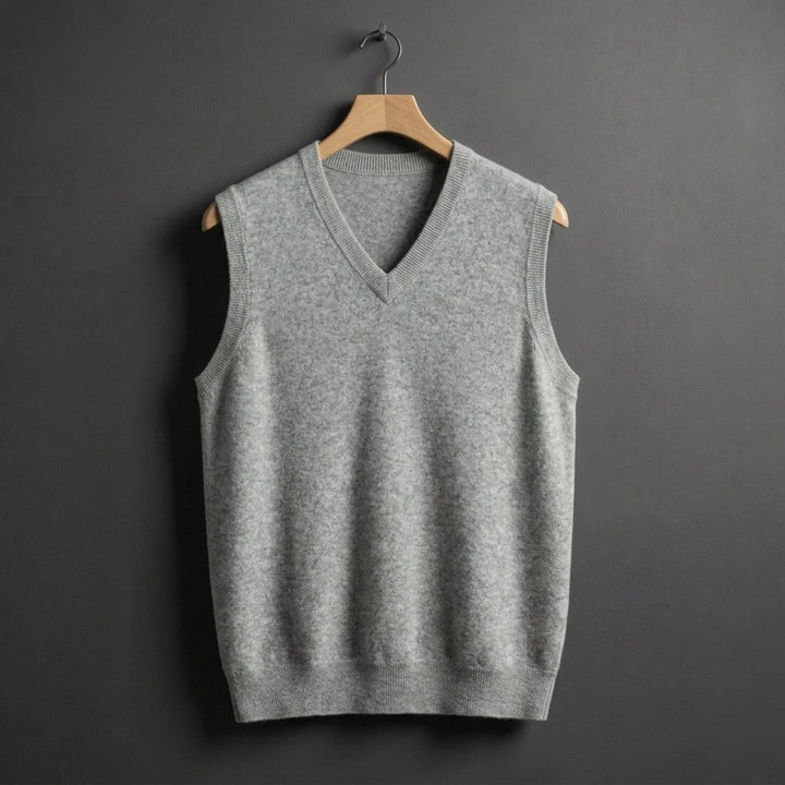 Louis | Men's Cashmere-Blend V-Neck Vest, Layering Jumper | Bella Blue