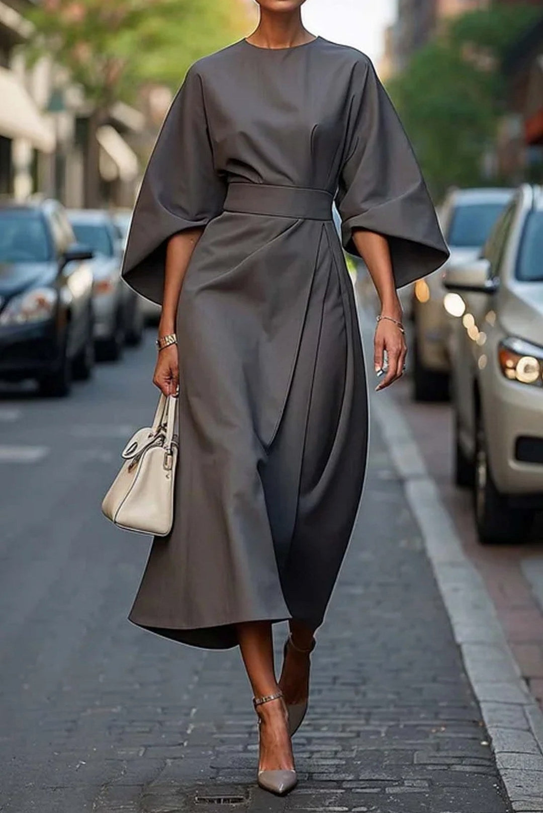Louise | Women's Elegant Midi Dress with Lantern Sleeves - image 6