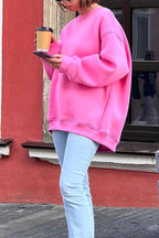 Lucienne | Women's Oversized Round-Neck Sweatshirt, Relaxed Fit Jumper | Bella Blue | Pink