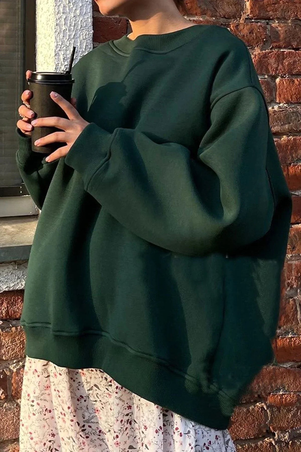 Lucienne | Women's Oversized Round-Neck Sweatshirt, Relaxed Fit Jumper | Bella Blue | Black